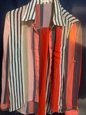 a'gaci Stripe Button-Down Shirt in Red, Pink, Black, White